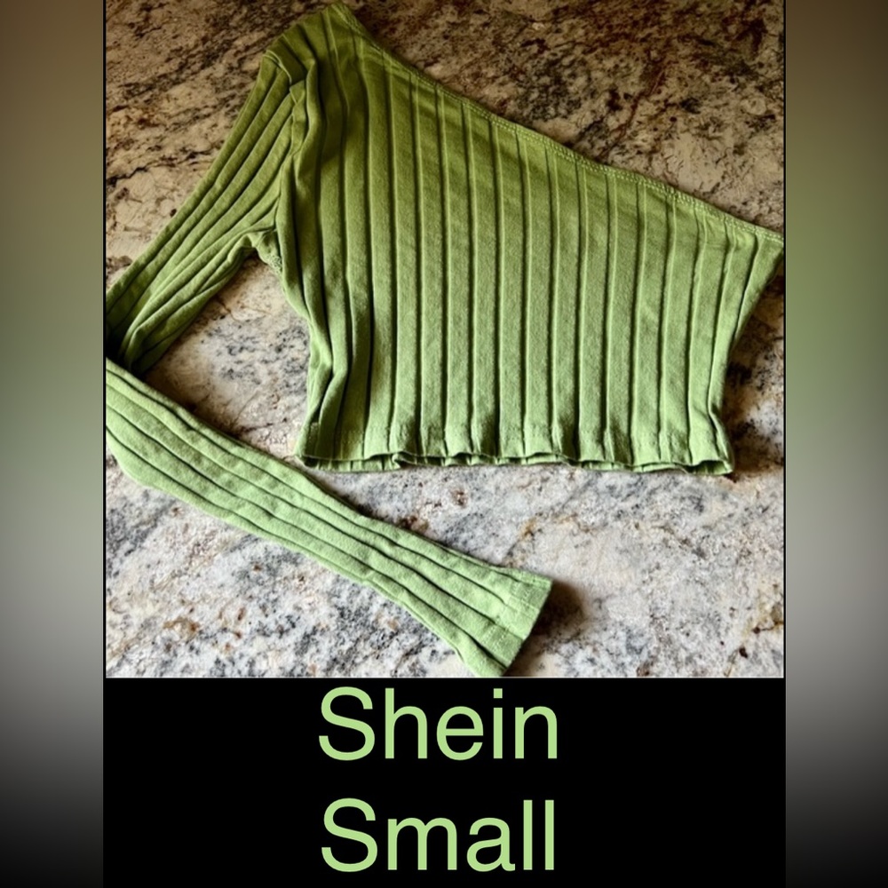 Shein Small, Mint, Cropped, One Shoulder, Fitted, Long Sleeve
